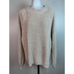 Old Navy Sweater Large Beige Marled Cotton Blend Pullover Crewneck Women